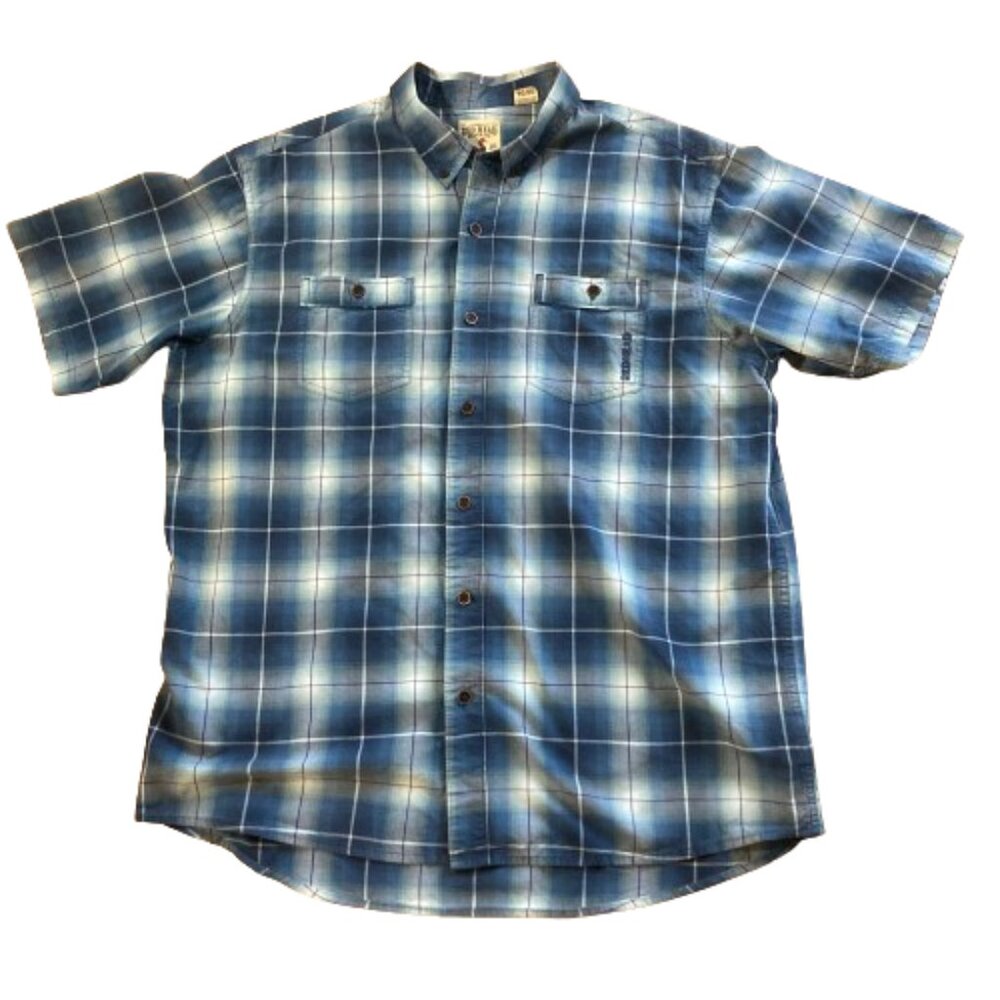 RedHead Men's Plaid Shirt, Cotton Blend Short Sleeve Button-Down Blues, size XL